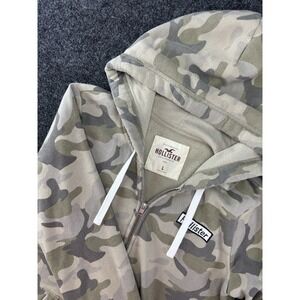 Hollister Camo Zip Hoodie Sweatshirt Men's Large Full Zip Logo Script 21x26